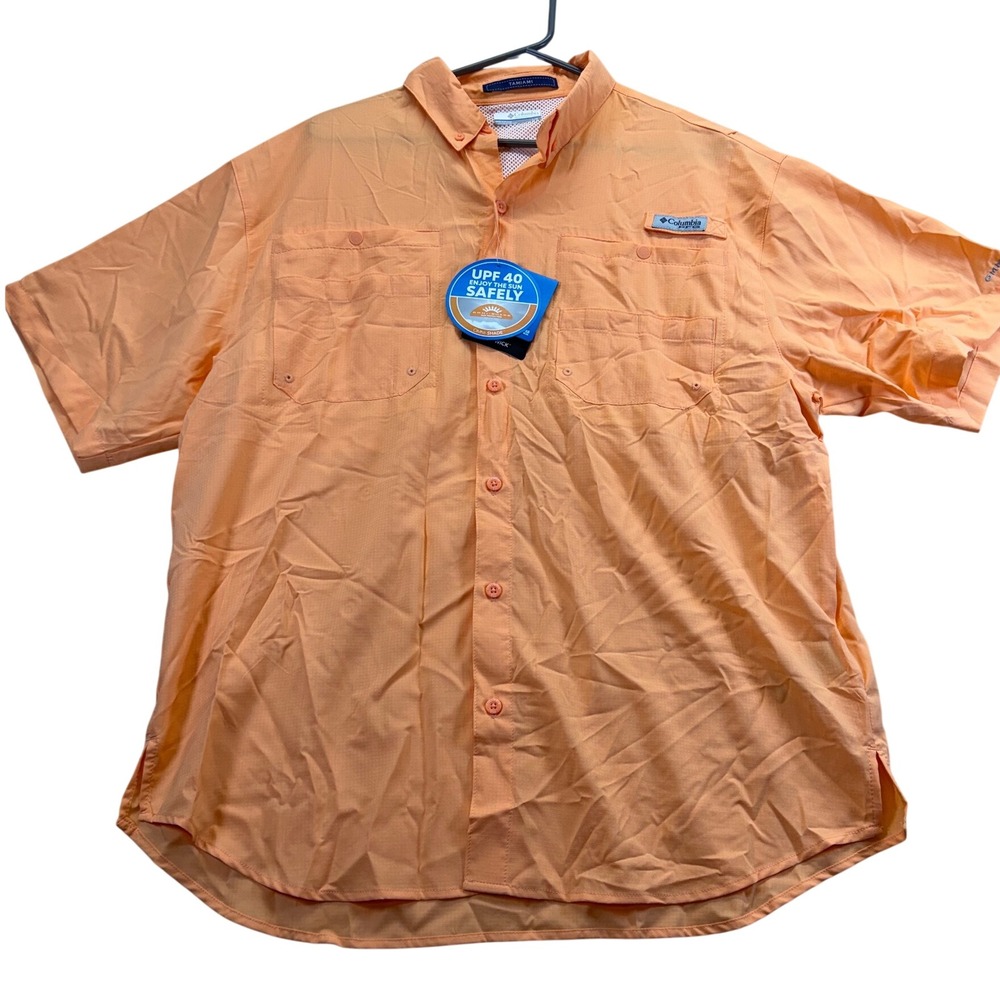 Columbia Shirt Mens L Orange Tamiami II SS Fishing PFG UPF 40 FM7266-873